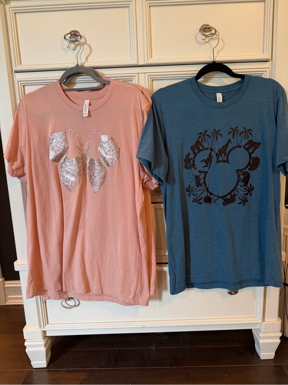 Bella Canvas Pink Sequin Bow & Blue Tropical Graphic Short Sleeve Tees